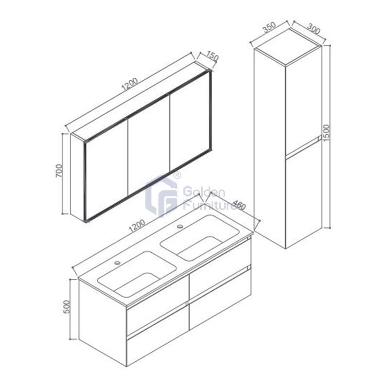 Piano10048 Melamine Large Storage Wall Mounted Bathroom Cabinet