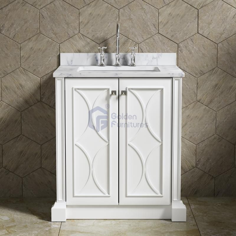 Daisy3030 Solidwood Freestanding Vietnam Cabinet Vanity In White With Marble Top