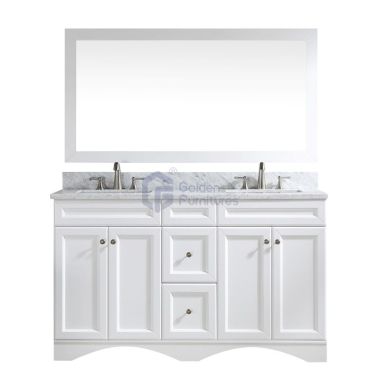 Iris1060 Solidwood Freestanding Vietnam Cabinet Vanity In White With Marble Top