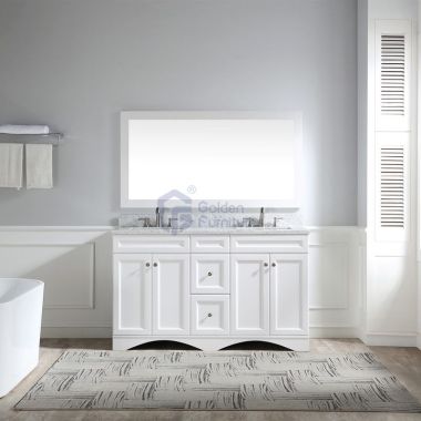 Iris1060 Solidwood Freestanding Vietnam Cabinet Vanity In White With Marble Top