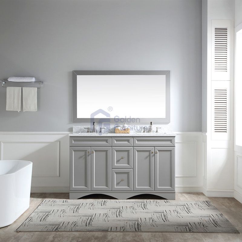 Iris1060 Solidwood Freestanding Vietnam Cabinet Vanity In White With Marble Top