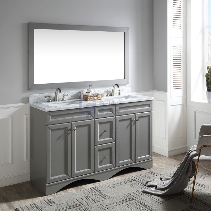 Iris1060 Solidwood Freestanding Vietnam Cabinet Vanity In White With Marble Top