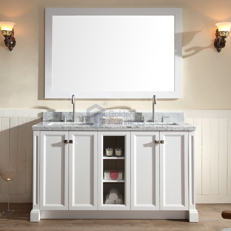 Iris2072 Solidwood Freestanding Vietnam Cabinet Vanity In White With Marble Top