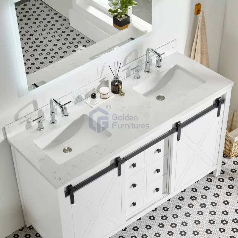 Daisy4060 Solidwood Freestanding Vietnam Cabinet Vanity In White With Marble Top