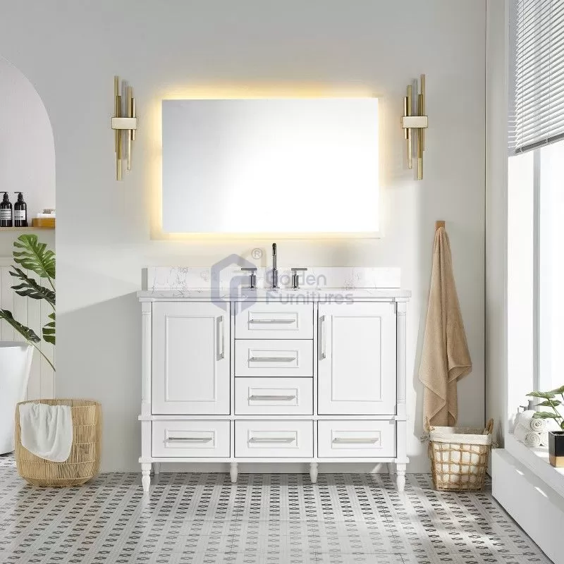 Iris7048 White Transitional Solid Wood Vanity