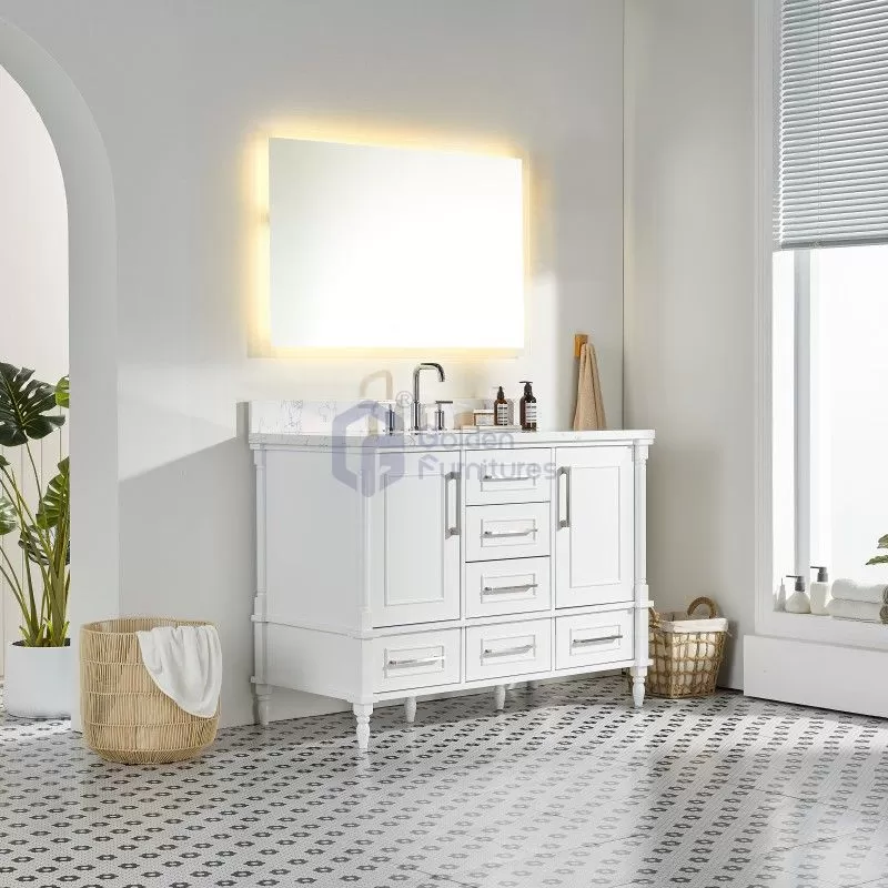 Iris7048 White Transitional Solid Wood Vanity