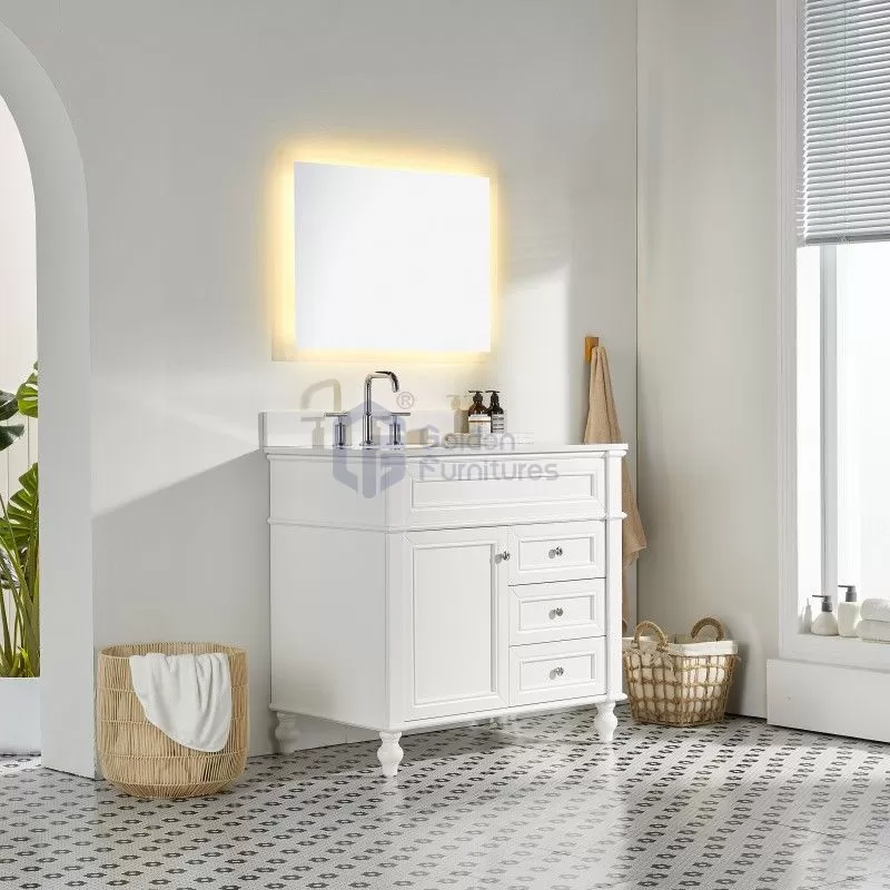 Iris10036 White Transitional Solid Wood Vanity