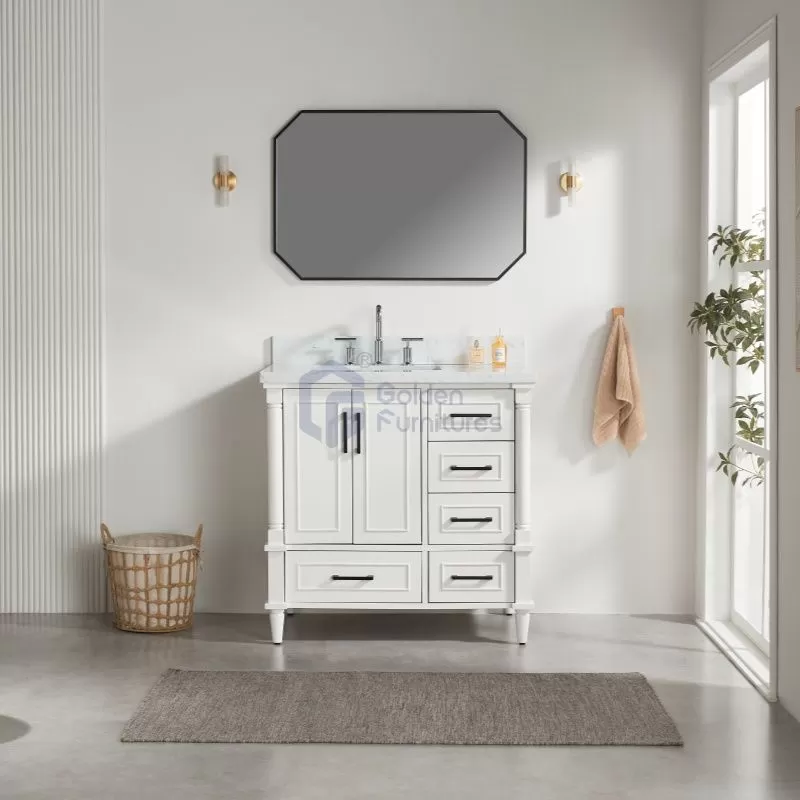 Iris7036 White Transitional Solid Wood Vanity