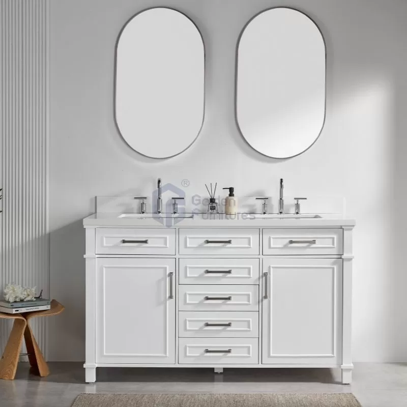 Iris7060 White Transitional Solid Wood Vanity
