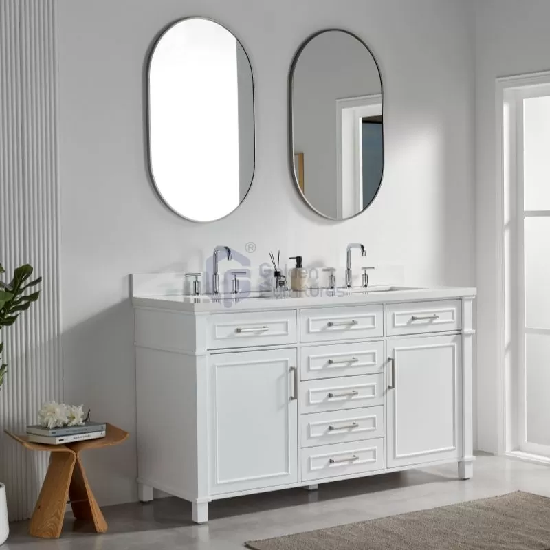 Iris7060 White Transitional Solid Wood Vanity