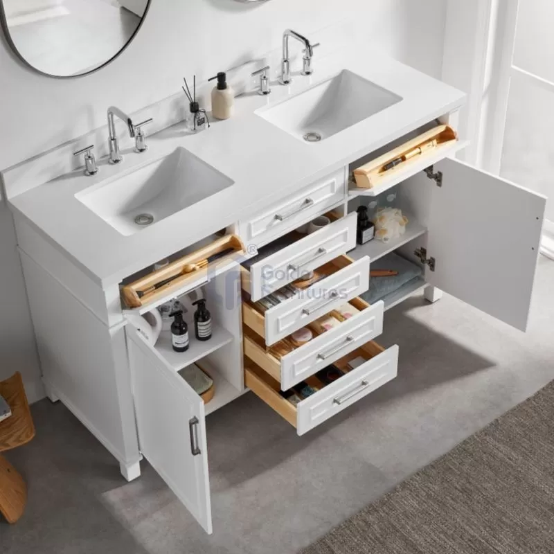 Iris7060 White Transitional Solid Wood Vanity